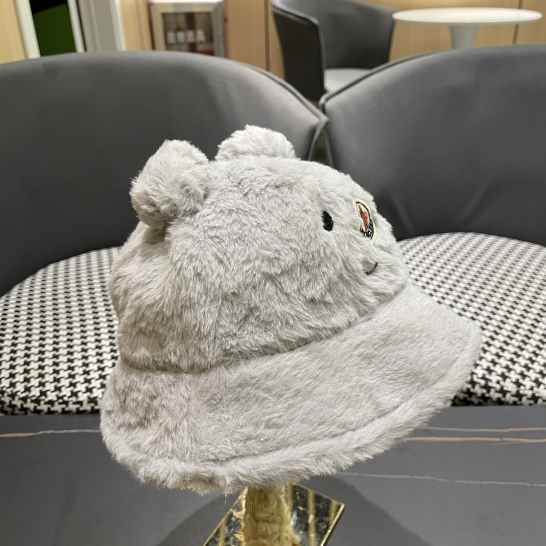 蒙口 moncler小熊加绒渔夫帽女秋冬款大头围时尚百搭显脸小