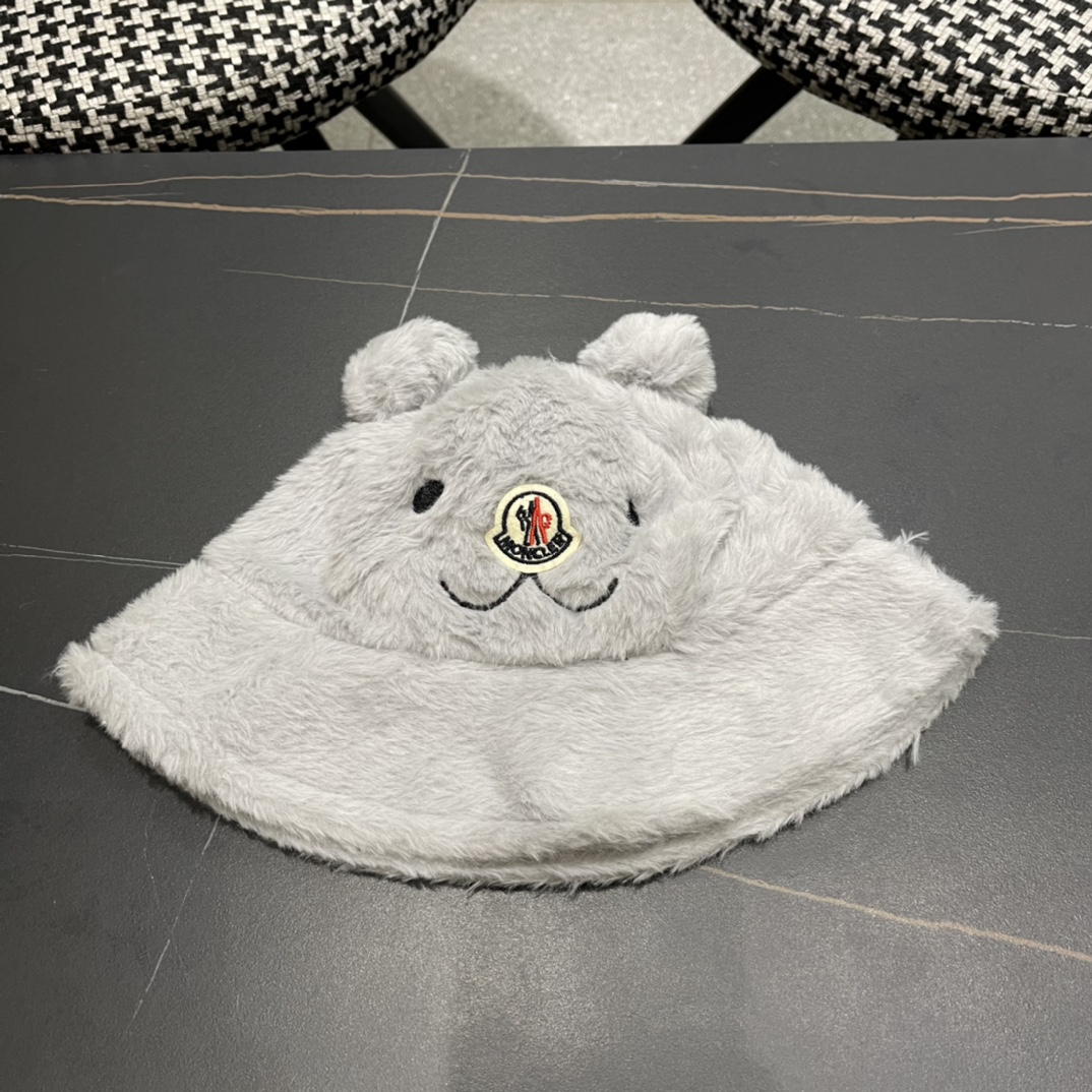 蒙口 moncler小熊加绒渔夫帽女秋冬款大头围时尚百搭显脸小