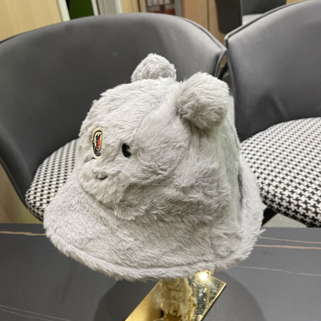 蒙口 moncler小熊加绒渔夫帽女秋冬款大头围时尚百搭显脸小