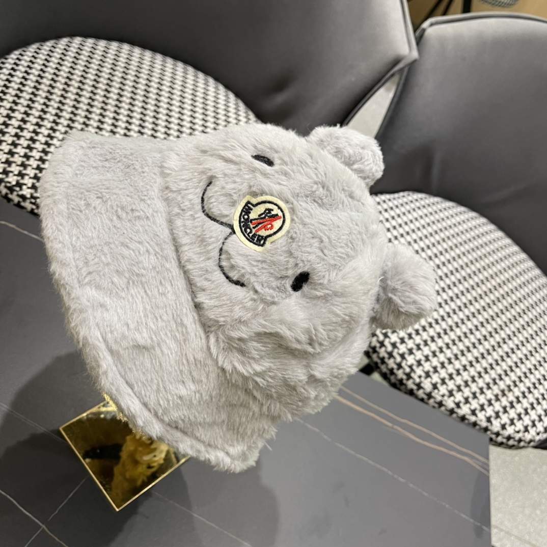 蒙口 moncler小熊加绒渔夫帽女秋冬款大头围时尚百搭显脸小