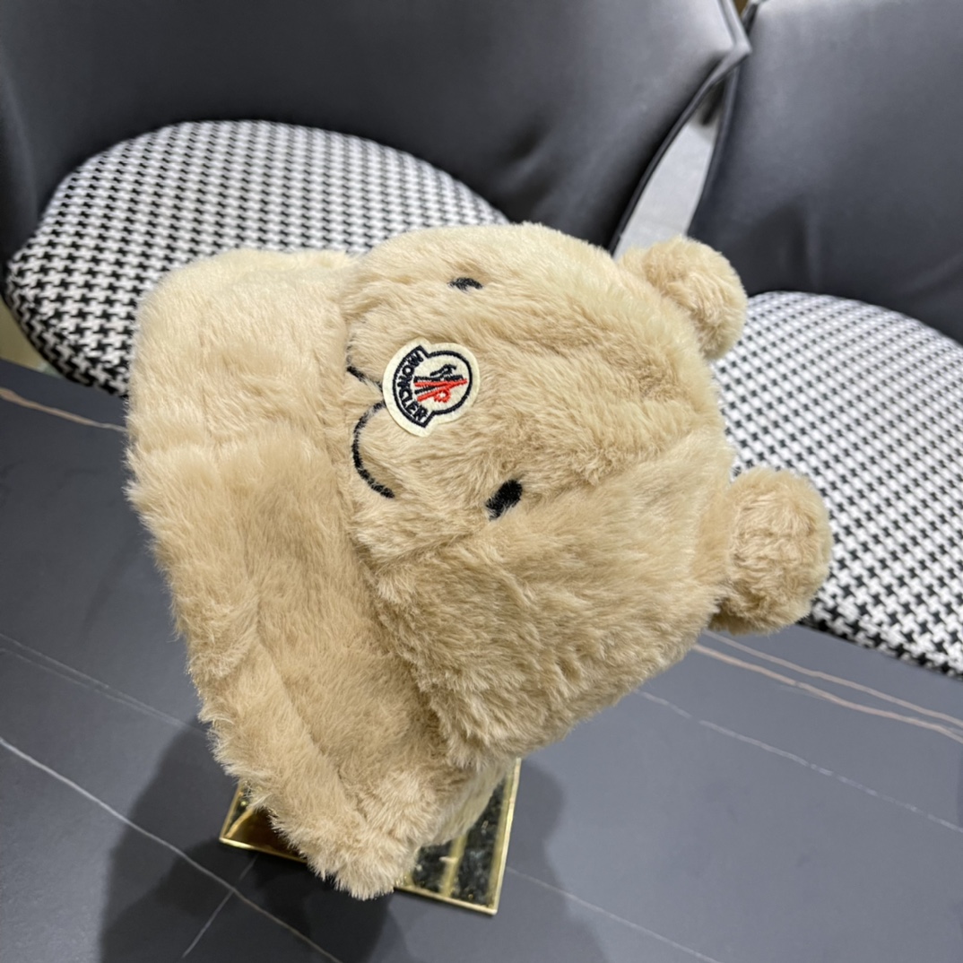 蒙口 moncler小熊加绒渔夫帽女秋冬款大头围时尚百搭显脸小