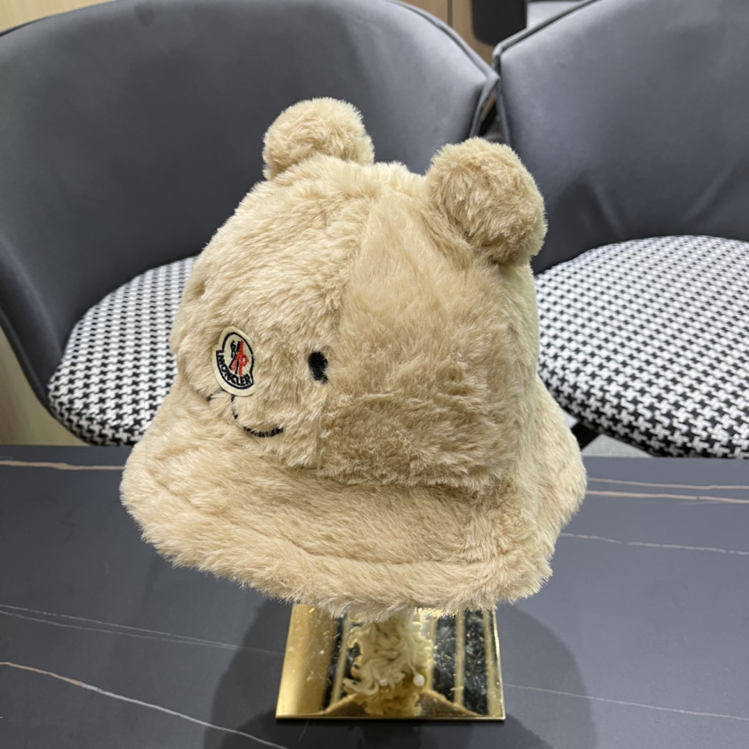 蒙口 moncler小熊加绒渔夫帽女秋冬款大头围时尚百搭显脸小