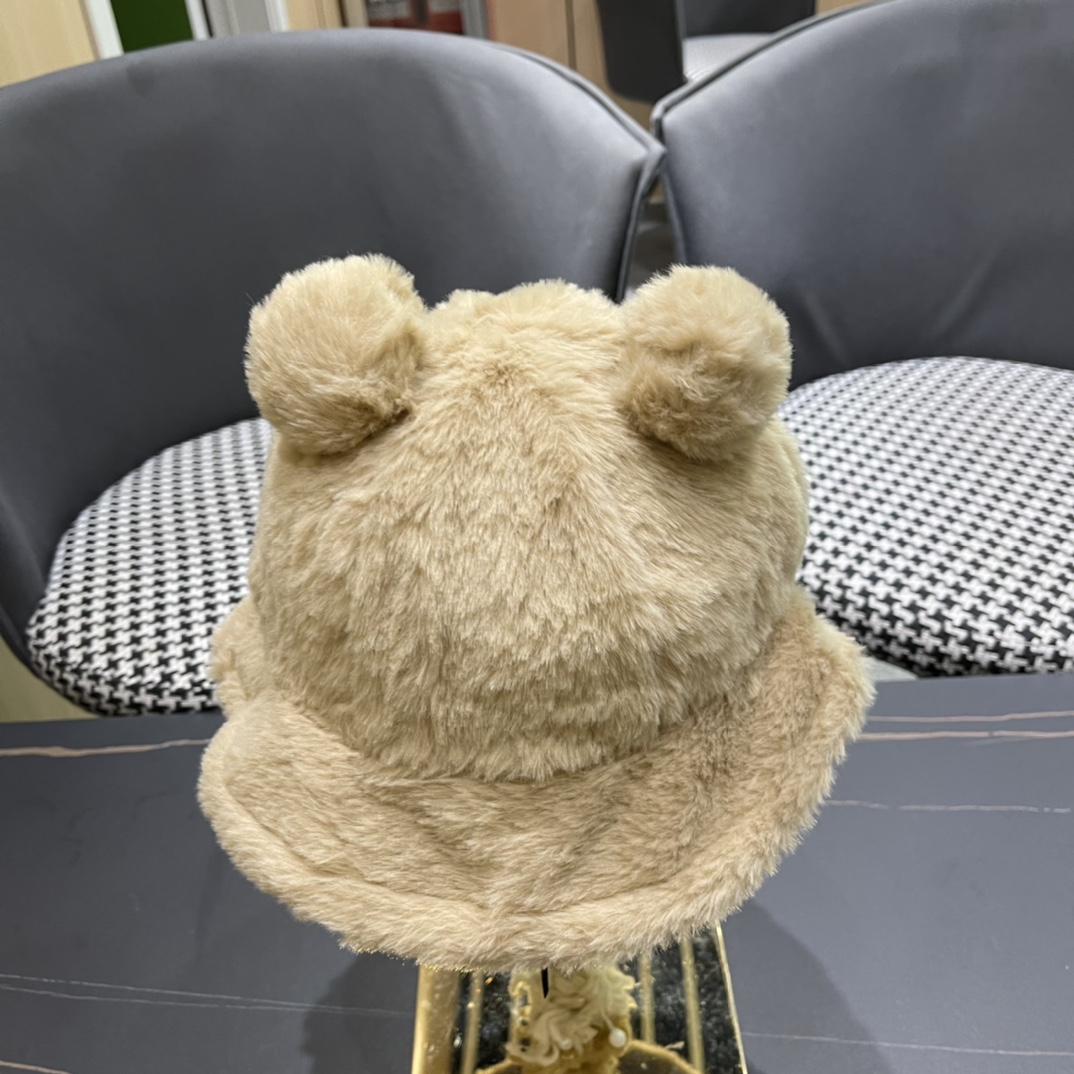 蒙口 moncler小熊加绒渔夫帽女秋冬款大头围时尚百搭显脸小