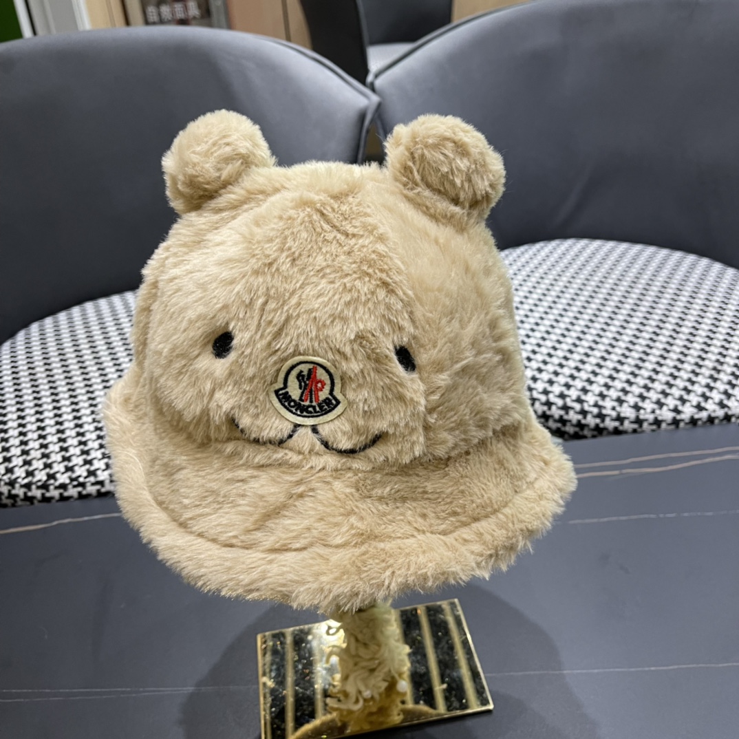 蒙口 moncler小熊加绒渔夫帽女秋冬款大头围时尚百搭显脸小