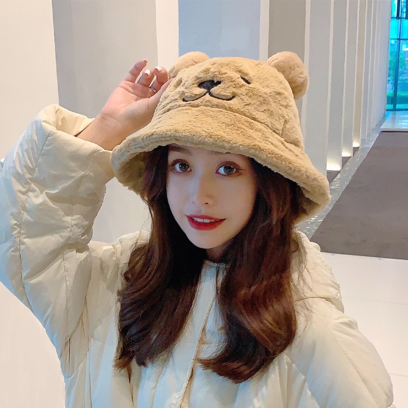 蒙口 moncler小熊加绒渔夫帽女秋冬款大头围时尚百搭显脸小