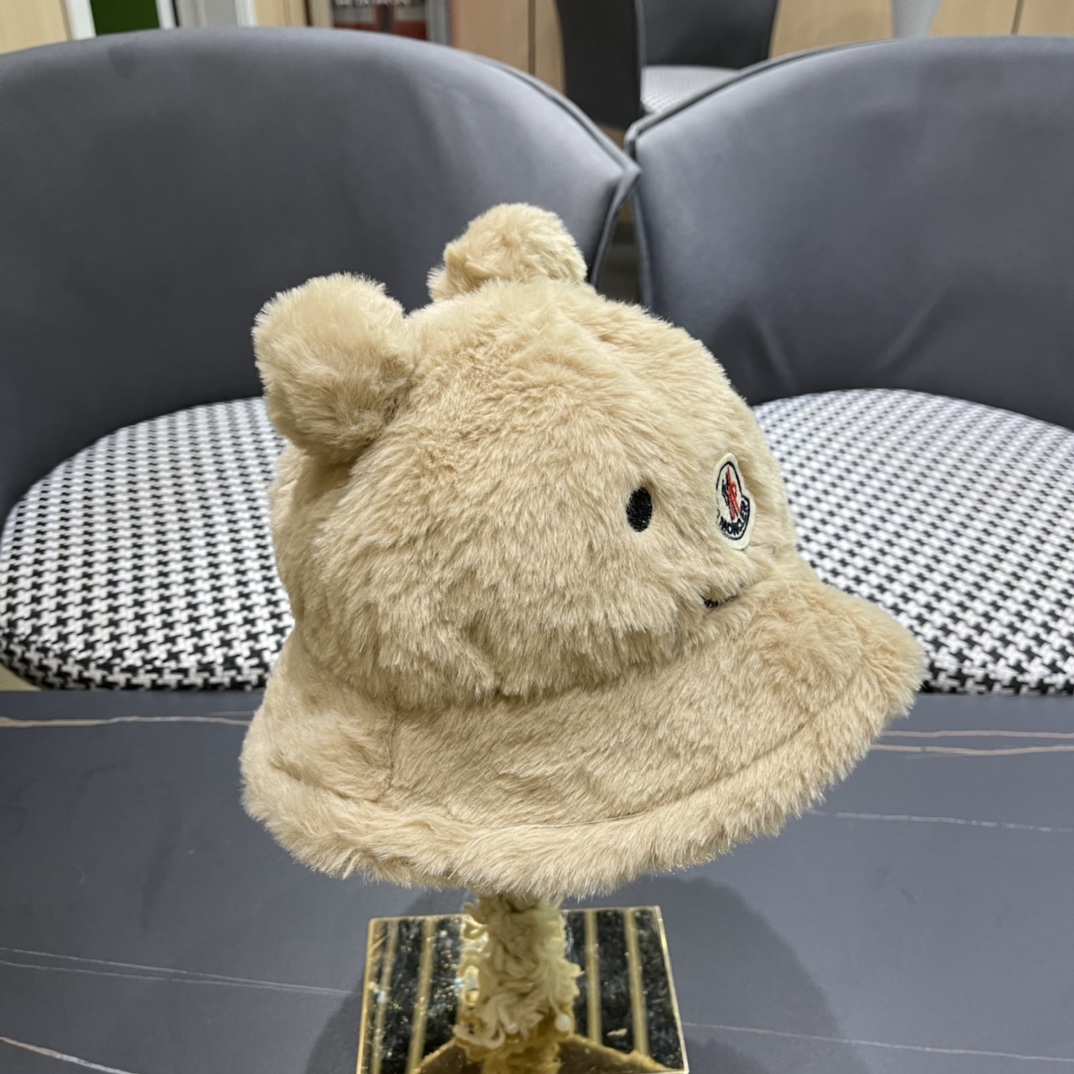 蒙口 moncler小熊加绒渔夫帽女秋冬款大头围时尚百搭显脸小