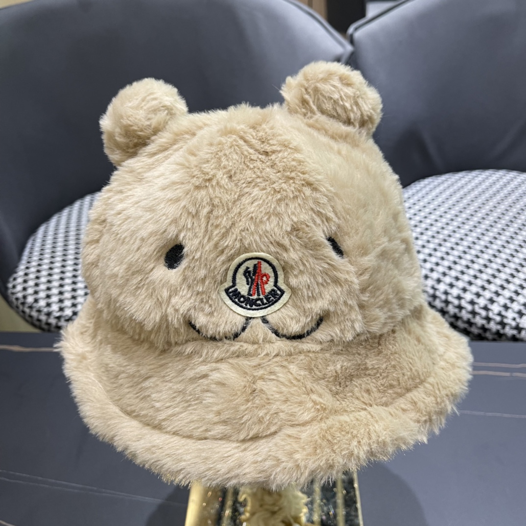 蒙口 moncler小熊加绒渔夫帽女秋冬款大头围时尚百搭显脸小