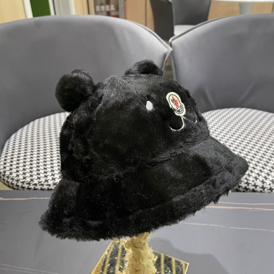 蒙口 moncler小熊加绒渔夫帽女秋冬款大头围时尚百搭显脸小