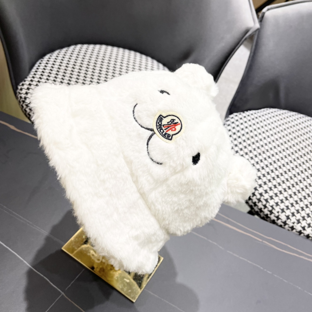 蒙口 moncler小熊加绒渔夫帽女秋冬款大头围时尚百搭显脸小