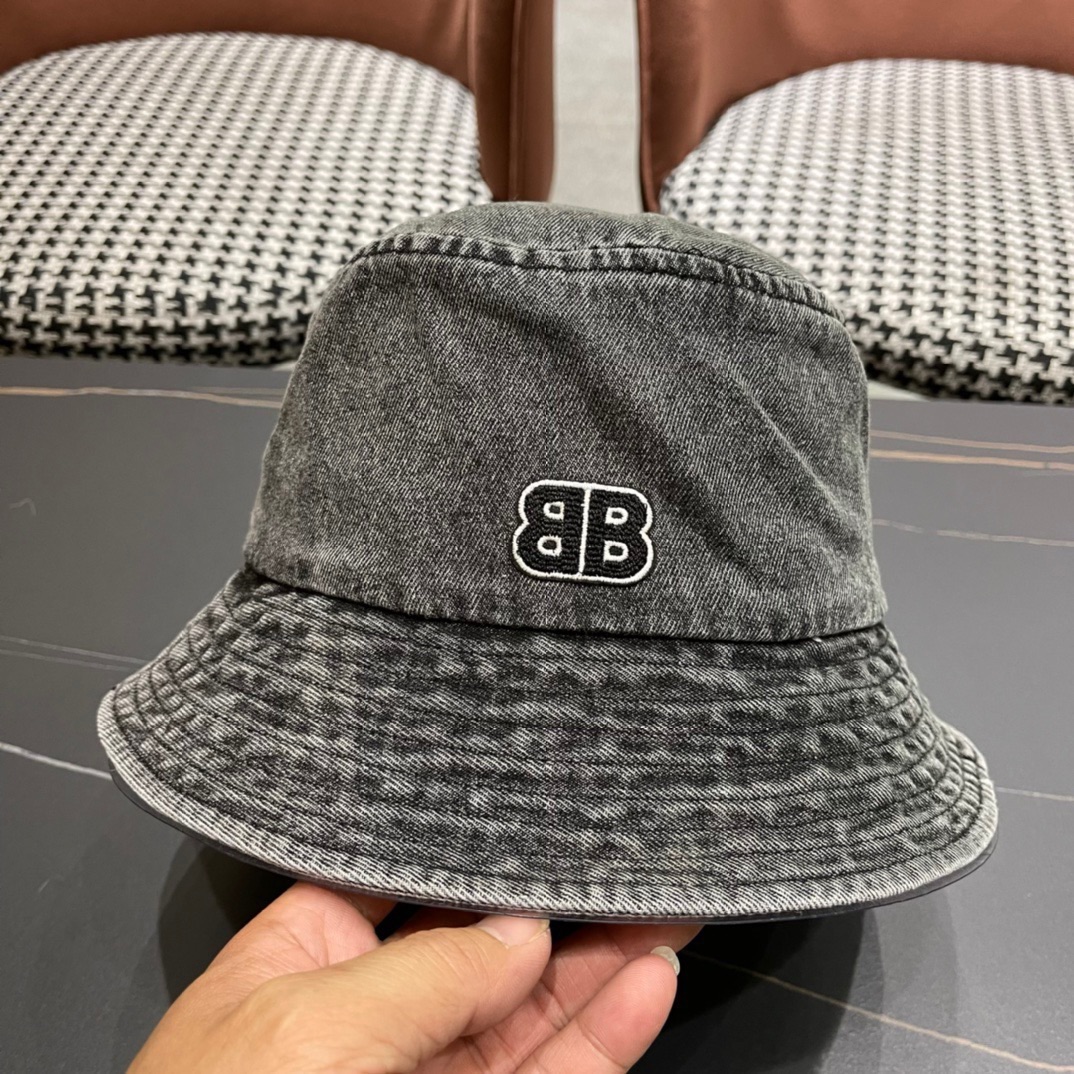  balenciaga巴黎世家2024牛仔渔夫帽夏季防晒遮阳帽子大头围水桶帽显脸小