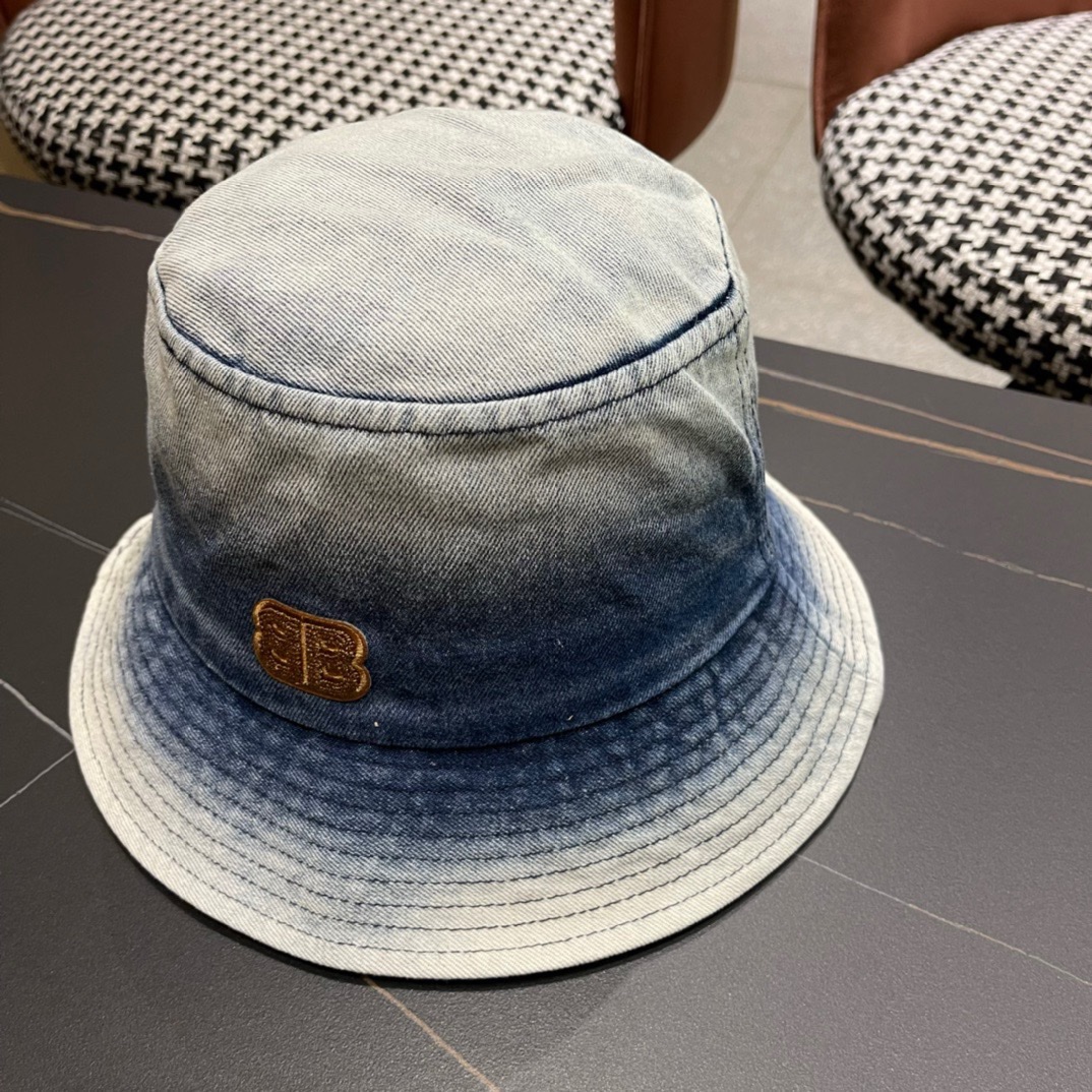 balenciaga巴黎世家2024牛仔渔夫帽夏季防晒遮阳帽子大头围水桶帽显脸小