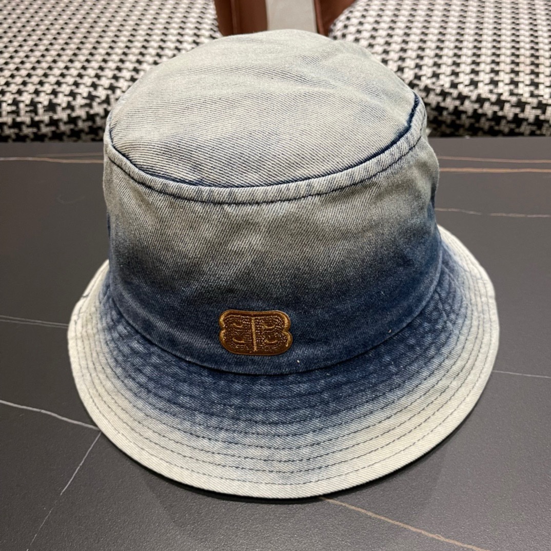  balenciaga巴黎世家2024牛仔渔夫帽夏季防晒遮阳帽子大头围水桶帽显脸小