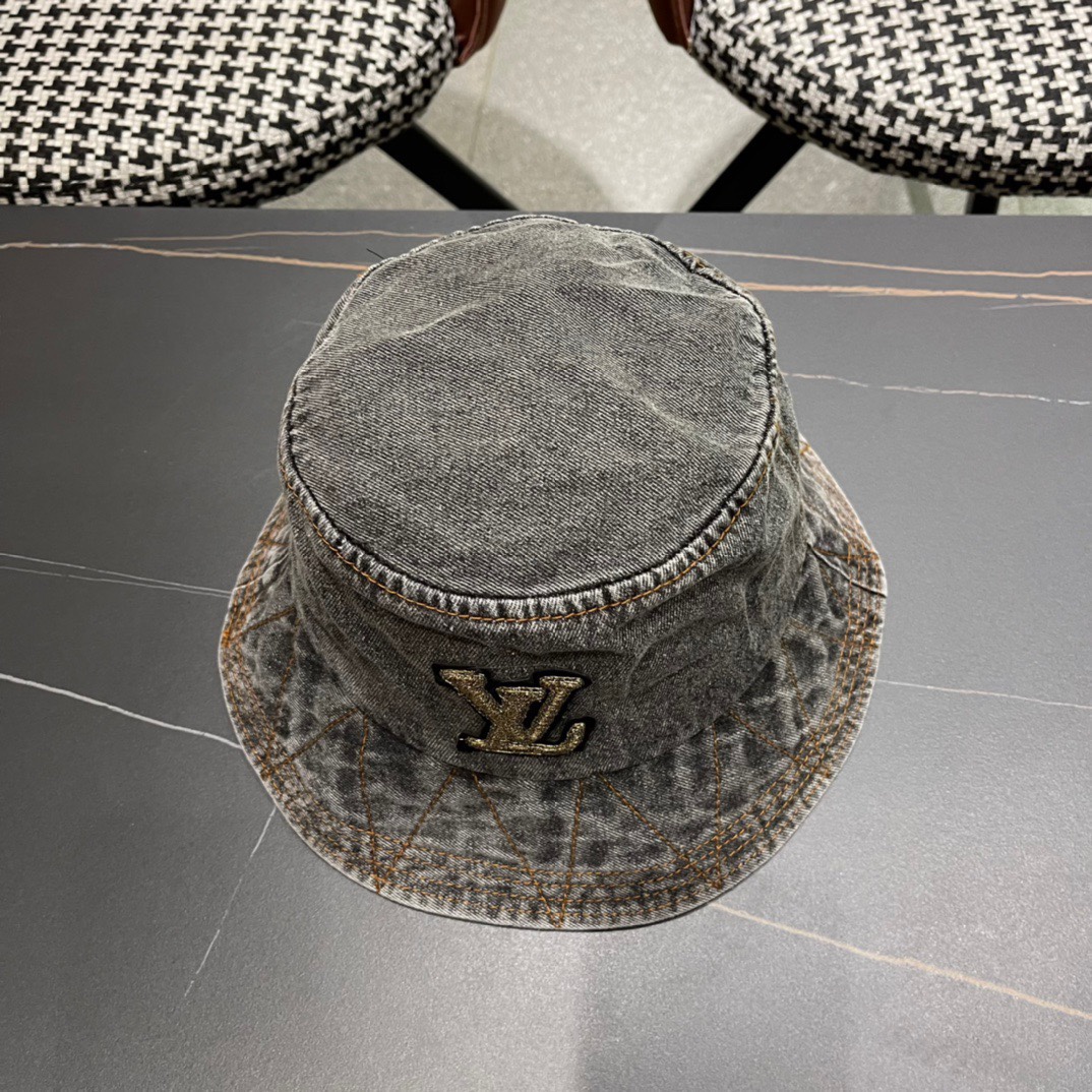 🆕 LouiVuittonLV 2024新款路易威登牛仔老花渔夫帽，简单大方 男女通用遮阳帽，