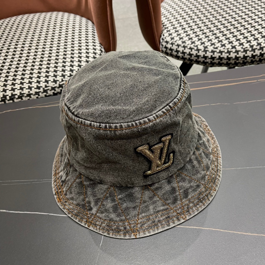 🆕 LouiVuittonLV 2024新款路易威登牛仔老花渔夫帽，简单大方 男女通用遮阳帽，