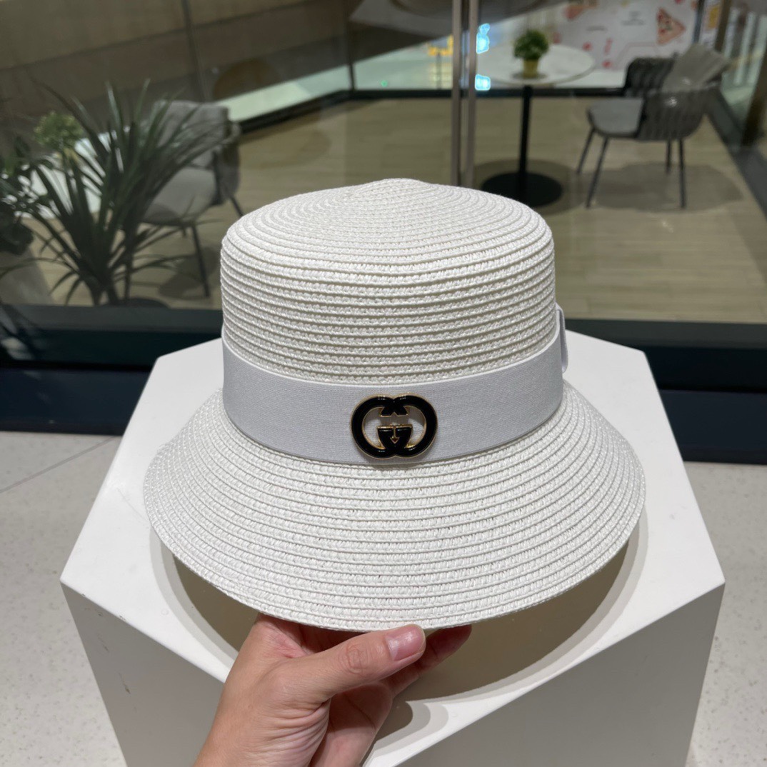  Gucci古奇草帽，纯手工钩织，重工设计风格，沙滩帽，大草帽，头围57cm