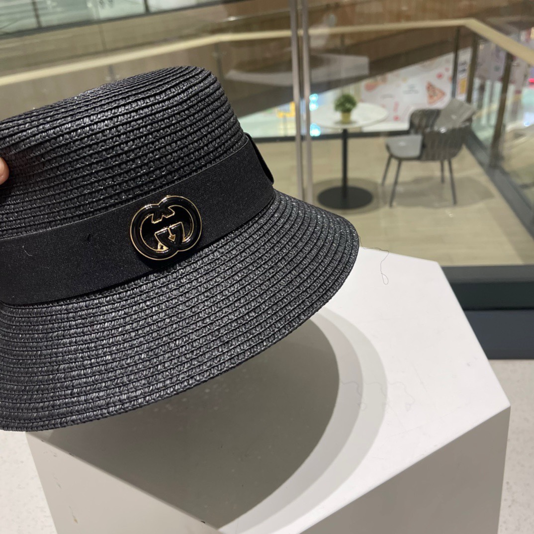  Gucci古奇草帽，纯手工钩织，重工设计风格，沙滩帽，大草帽，头围57cm
