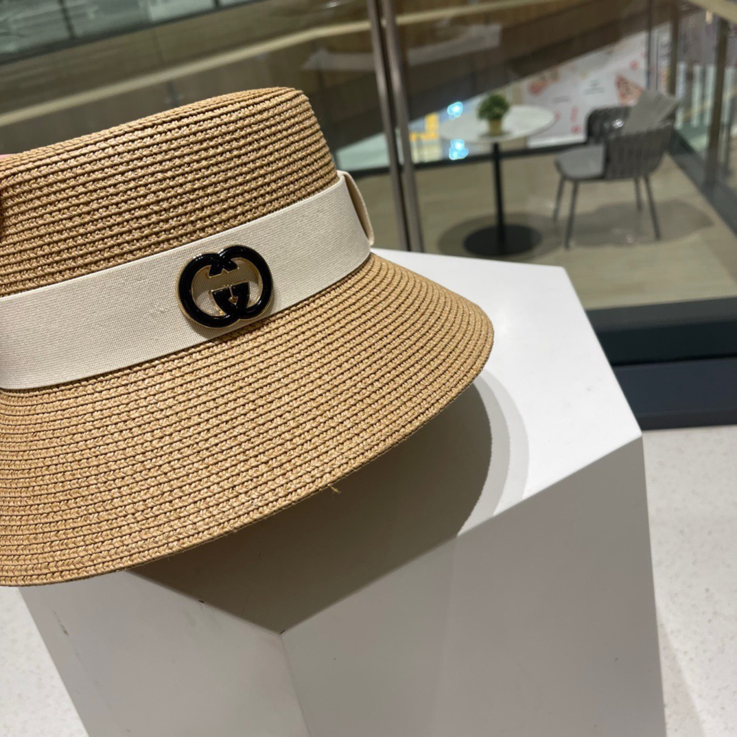  Gucci古奇草帽，纯手工钩织，重工设计风格，沙滩帽，大草帽，头围57cm