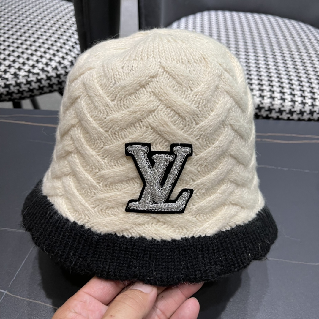 lv路易威登2024秋冬毛线渔夫帽百搭盆帽显脸小防晒遮阳帽水桶帽子