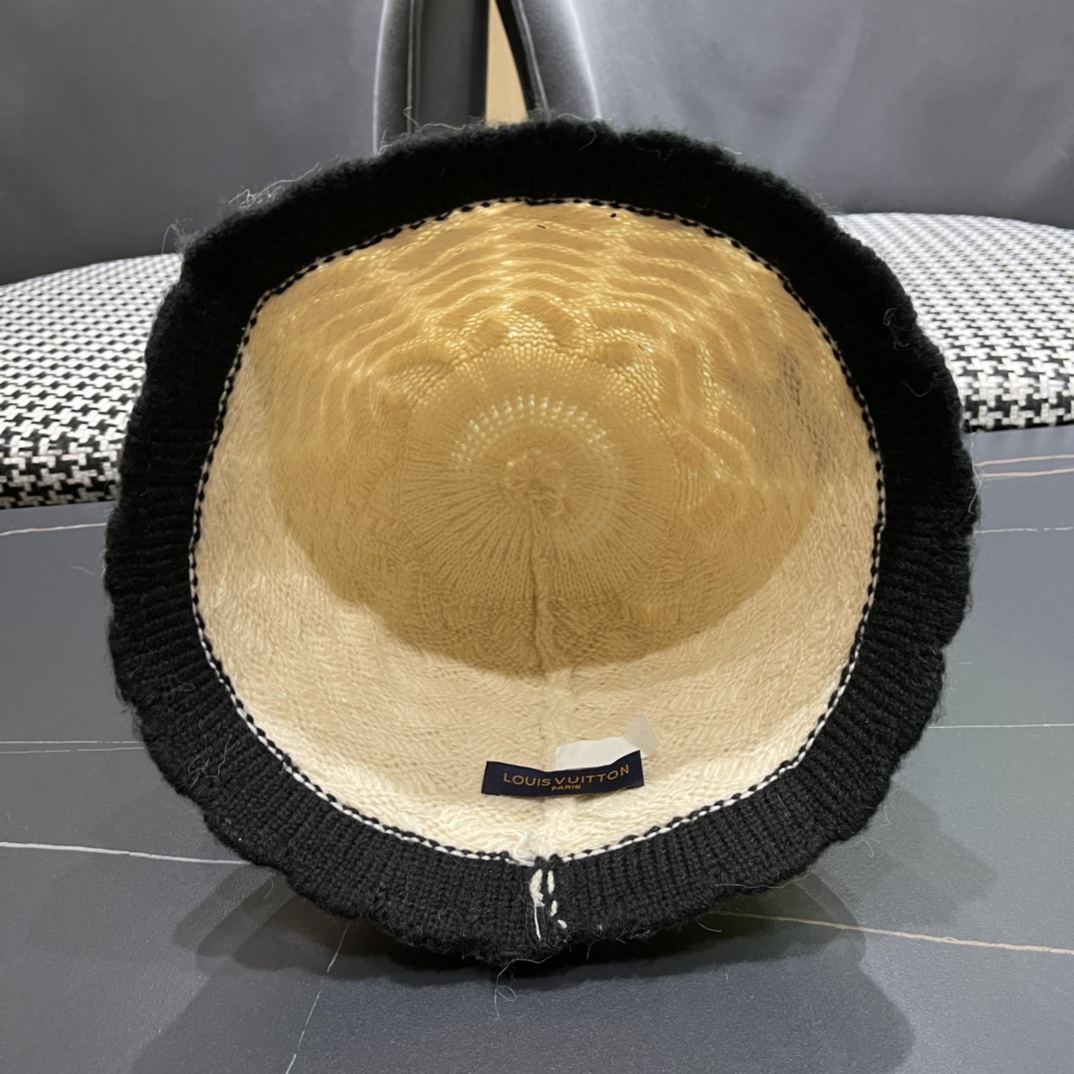 lv路易威登2024秋冬毛线渔夫帽百搭盆帽显脸小防晒遮阳帽水桶帽子