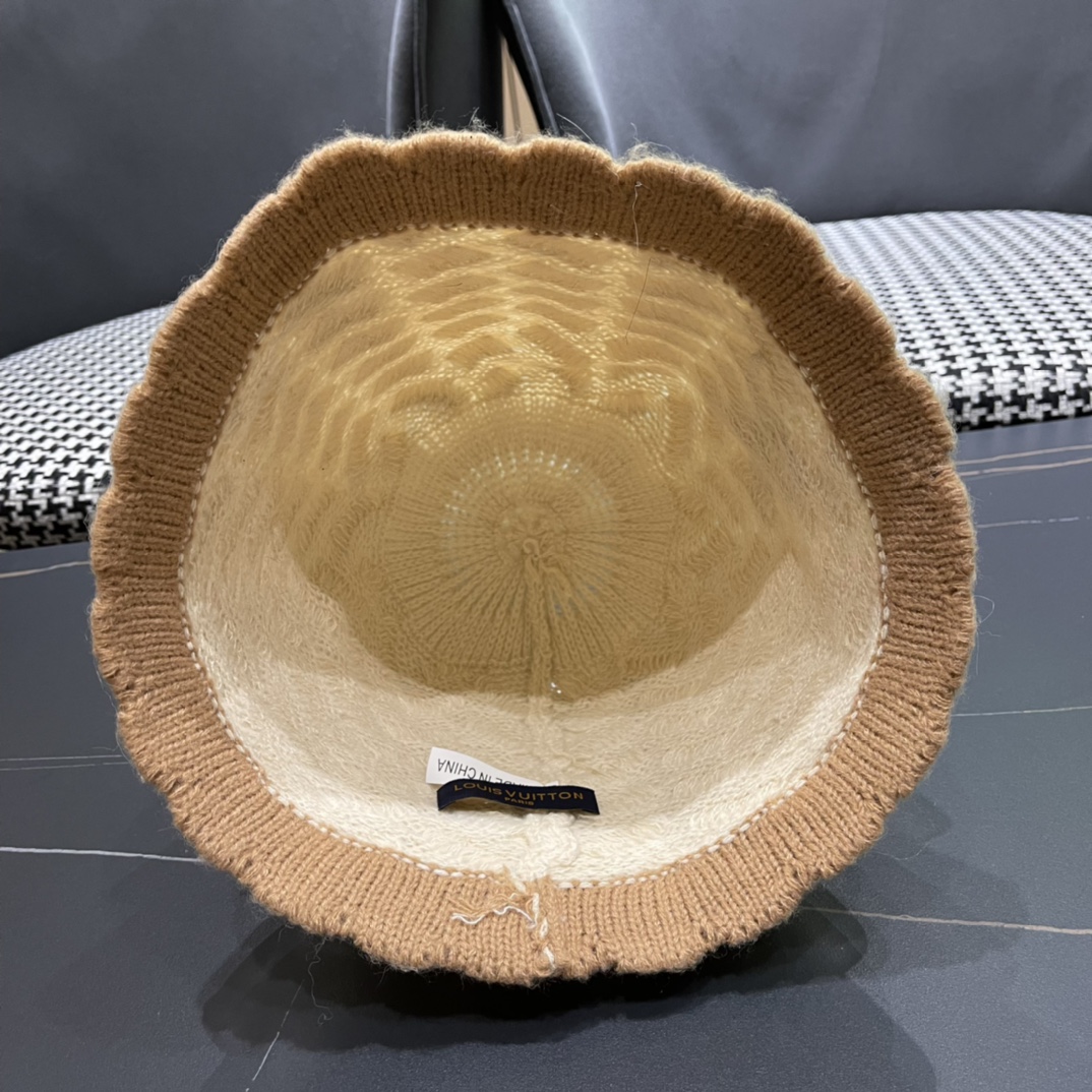 lv路易威登2024秋冬毛线渔夫帽百搭盆帽显脸小防晒遮阳帽水桶帽子
