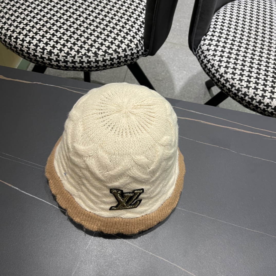 lv路易威登2024秋冬毛线渔夫帽百搭盆帽显脸小防晒遮阳帽水桶帽子