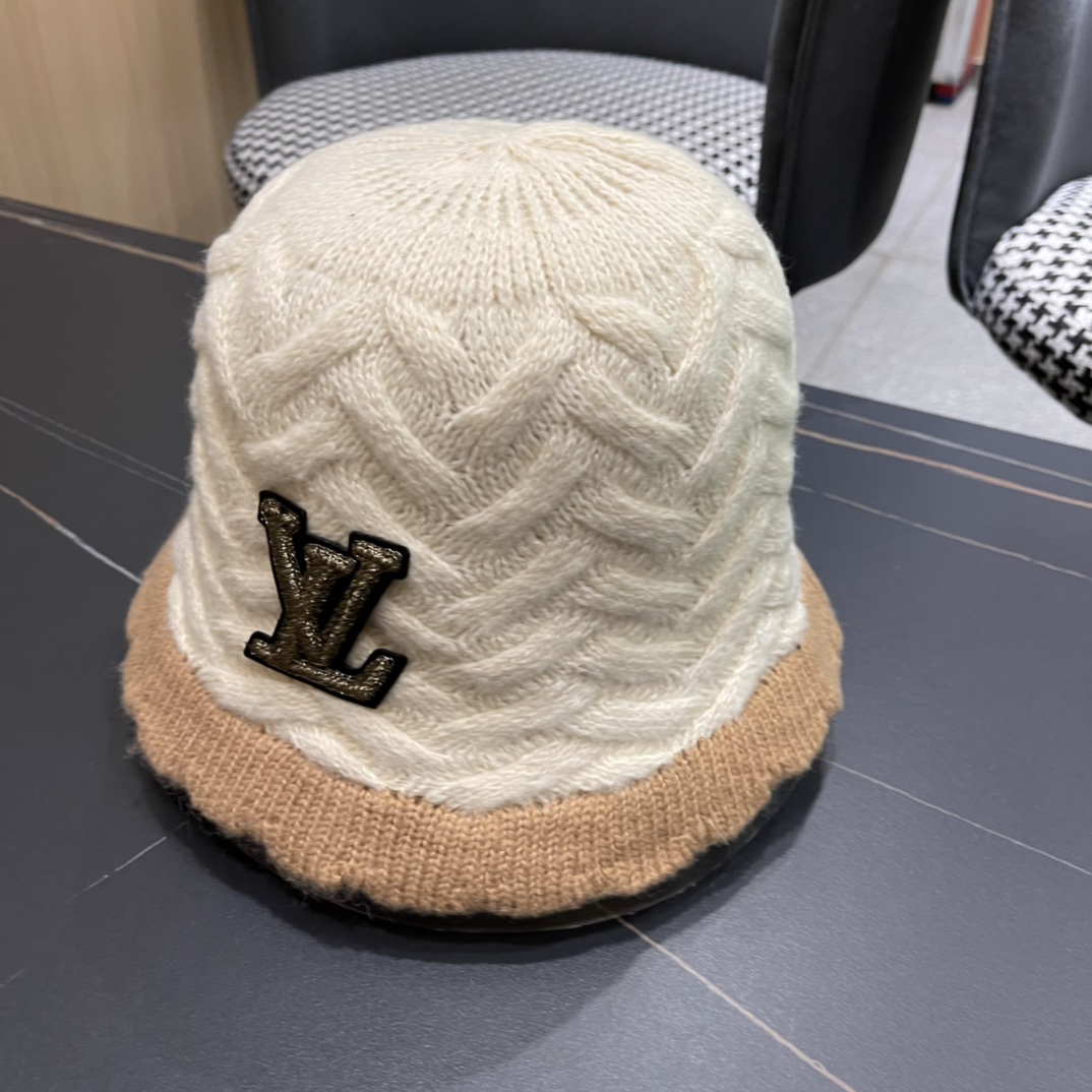 lv路易威登2024秋冬毛线渔夫帽百搭盆帽显脸小防晒遮阳帽水桶帽子