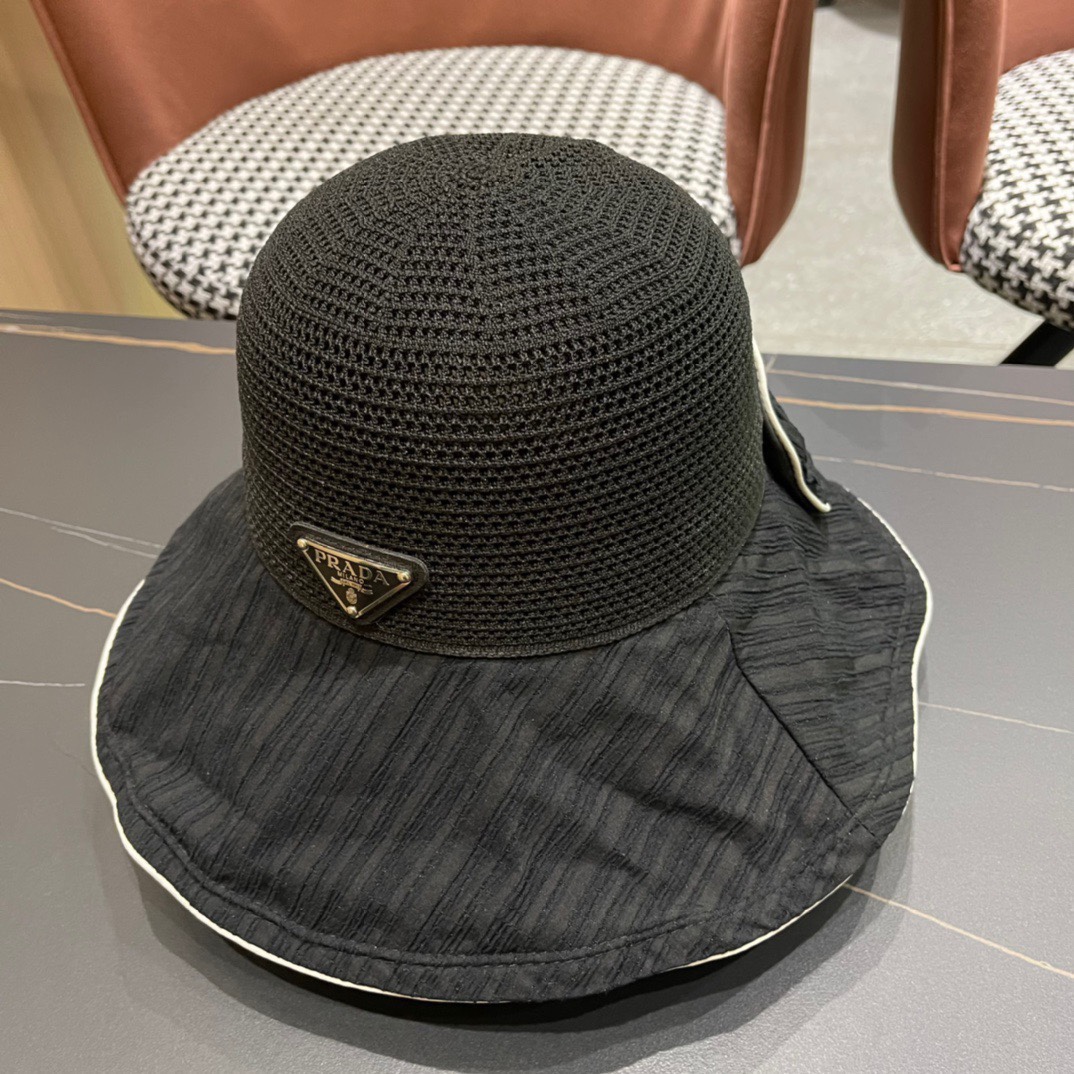  【PRADA普拉达】2024春夏款大沿蝴蝶结遮阳渔夫帽🌈更有质感的一款