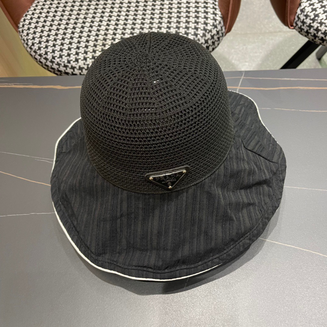  【PRADA普拉达】2024春夏款大沿蝴蝶结遮阳渔夫帽🌈更有质感的一款