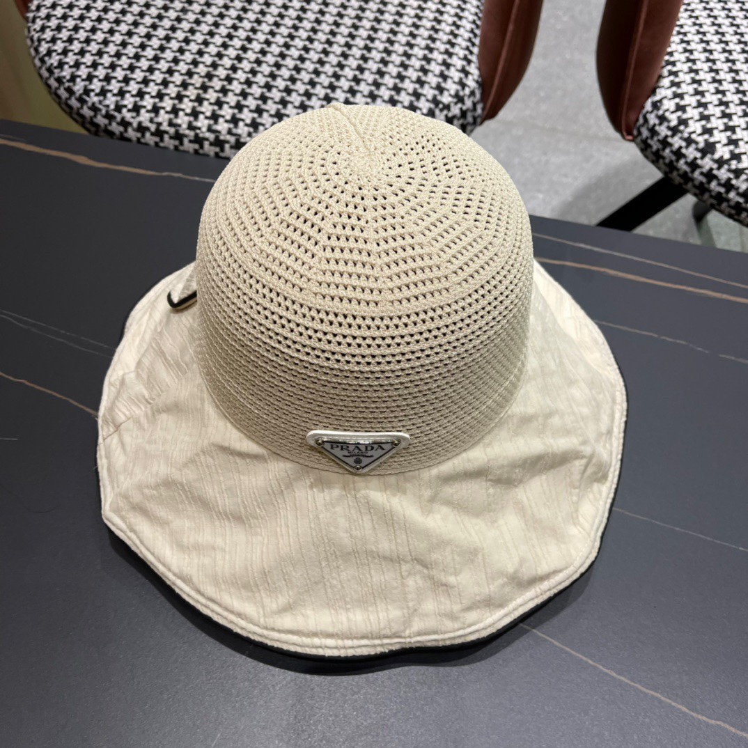  【PRADA普拉达】2024春夏款大沿蝴蝶结遮阳渔夫帽🌈更有质感的一款