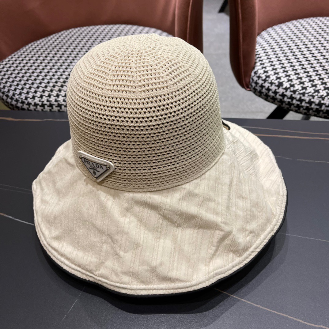  【PRADA普拉达】2024春夏款大沿蝴蝶结遮阳渔夫帽🌈更有质感的一款