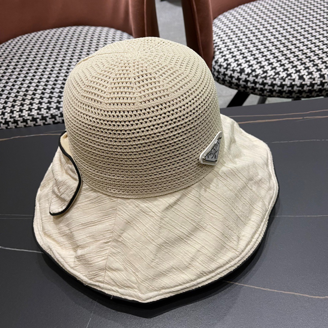  【PRADA普拉达】2024春夏款大沿蝴蝶结遮阳渔夫帽🌈更有质感的一款