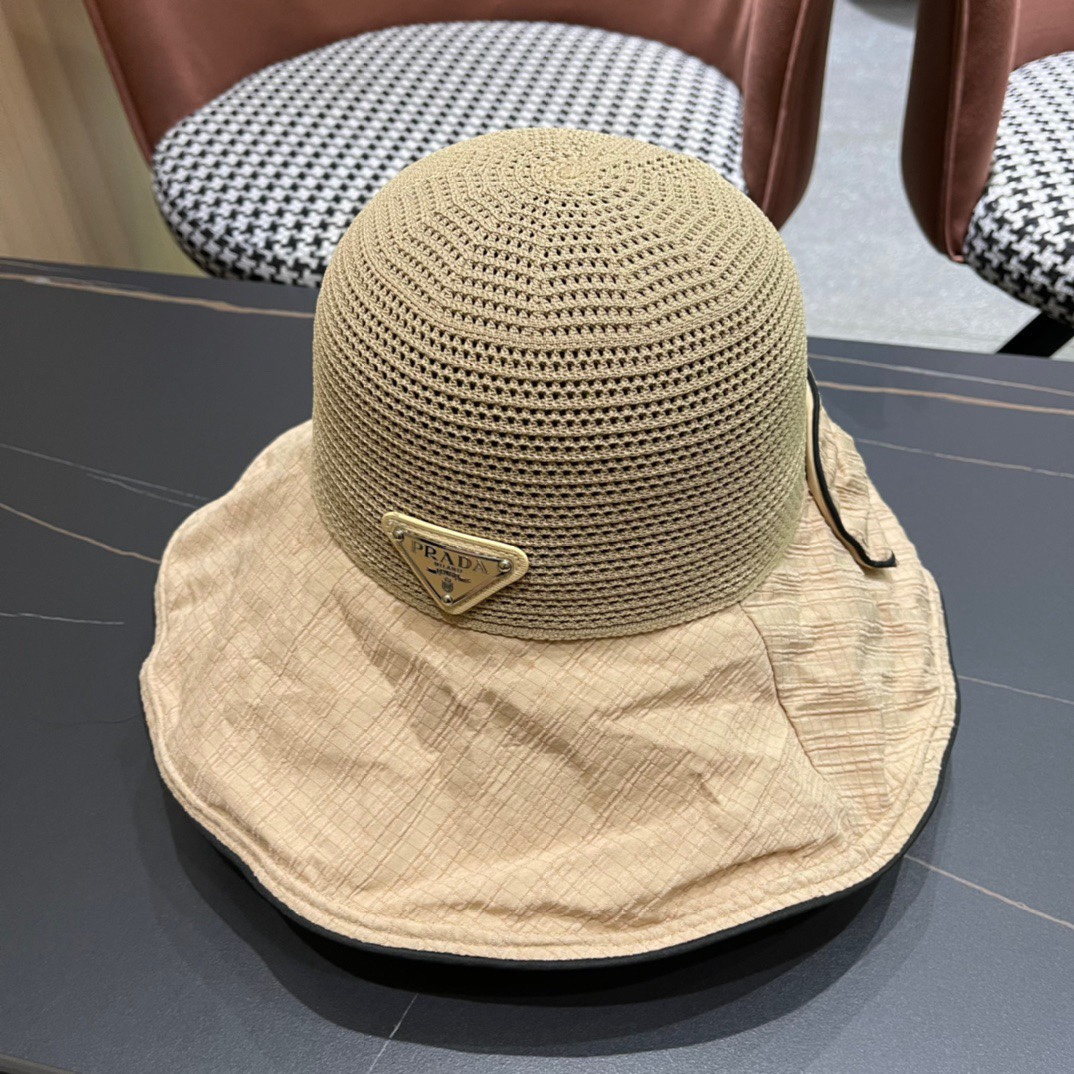  【PRADA普拉达】2024春夏款大沿蝴蝶结遮阳渔夫帽🌈更有质感的一款