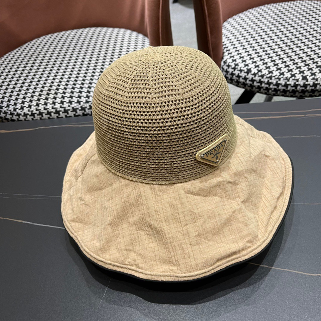  【PRADA普拉达】2024春夏款大沿蝴蝶结遮阳渔夫帽🌈更有质感的一款
