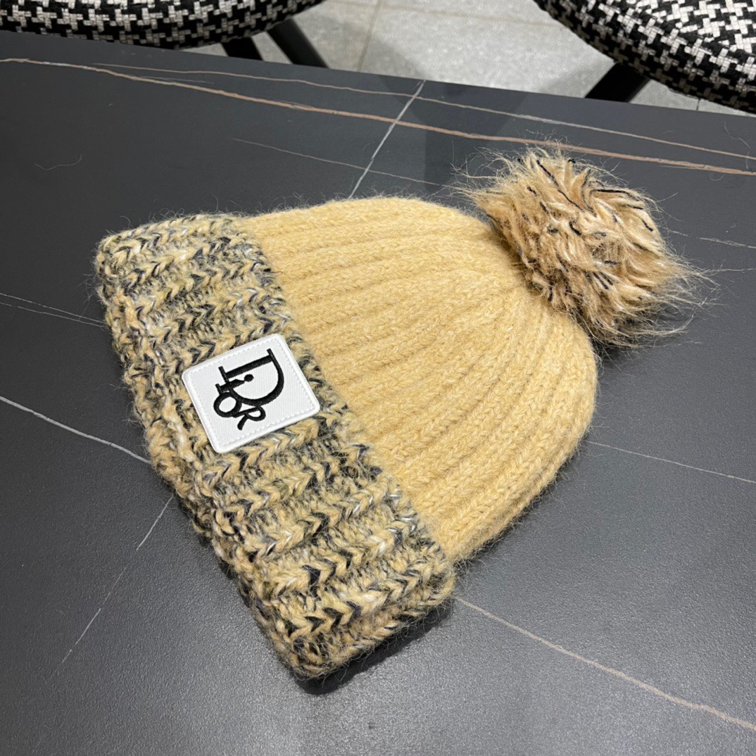  迪奥Dior〽️兔毛毛线帽女秋冬韩版百搭日系保暖针织帽ins潮牌加厚护耳冷帽子