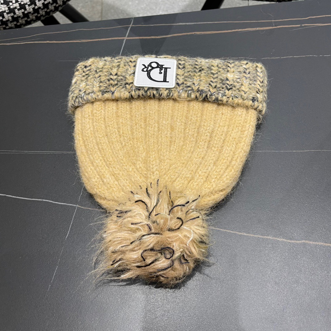  迪奥Dior〽️兔毛毛线帽女秋冬韩版百搭日系保暖针织帽ins潮牌加厚护耳冷帽子