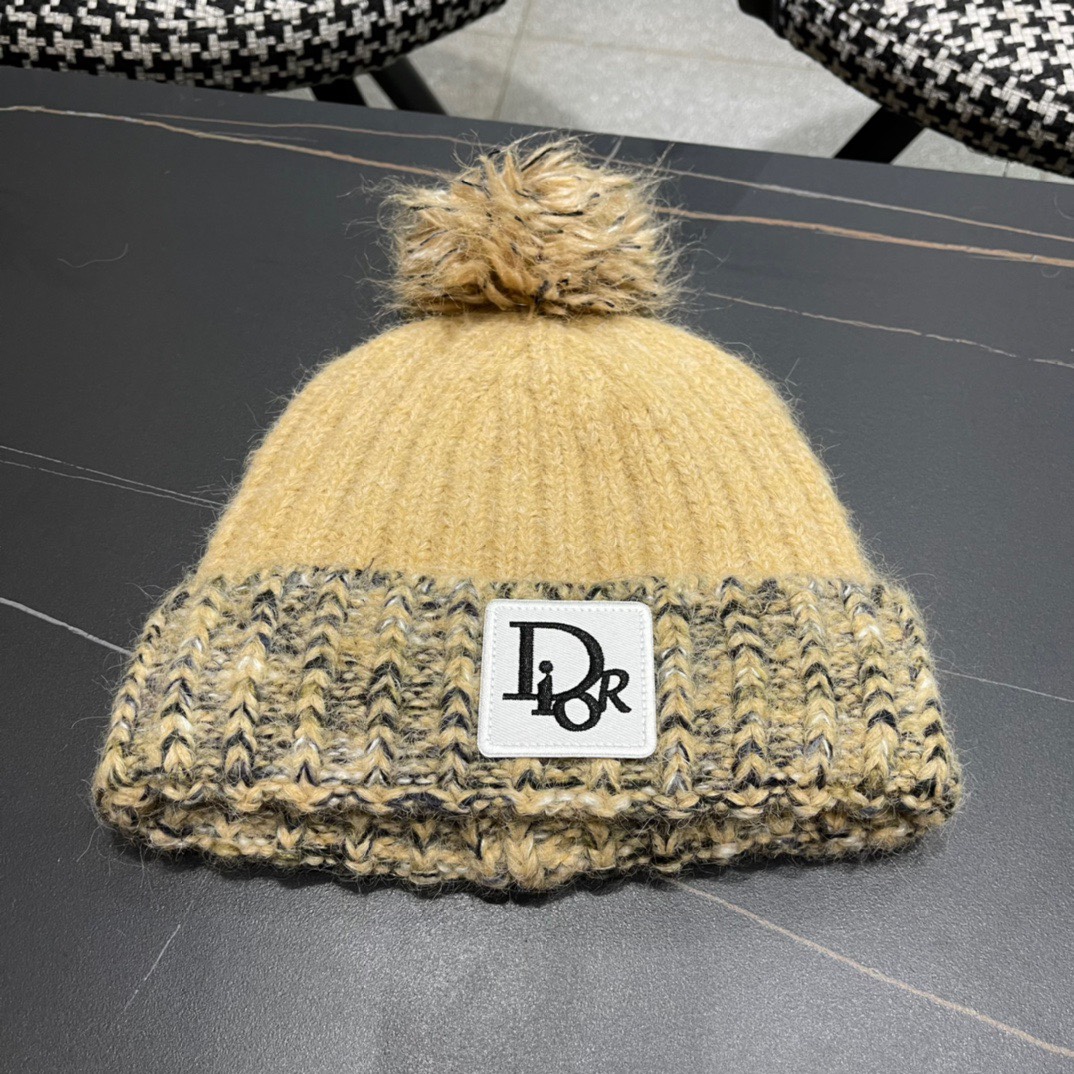  迪奥Dior〽️兔毛毛线帽女秋冬韩版百搭日系保暖针织帽ins潮牌加厚护耳冷帽子