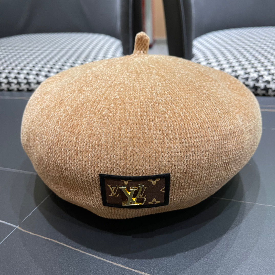 上新！路易威登 LouisVuitton 😍帽子女韩版时尚百搭贝雷帽秋冬季2024年新款大头围画家帽潮