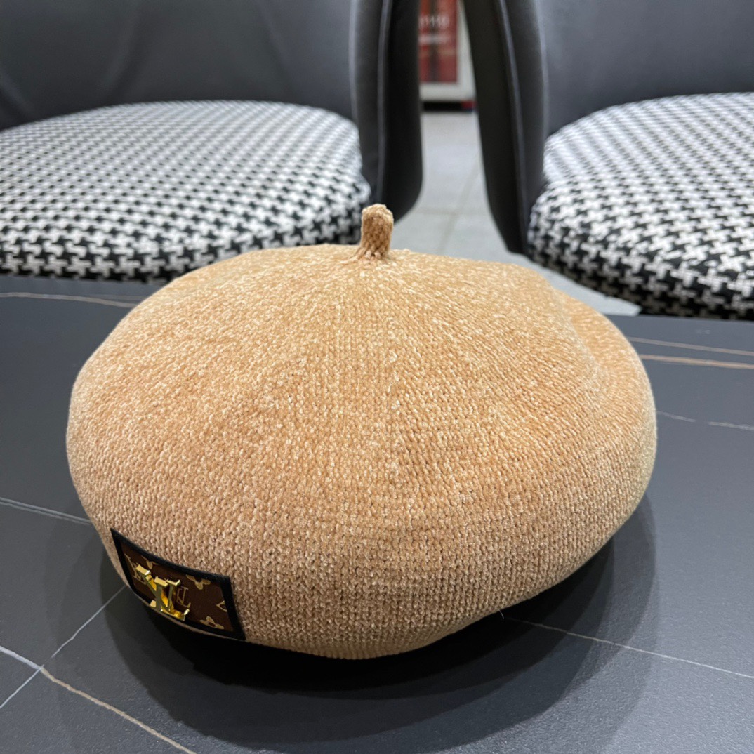 上新！路易威登 LouisVuitton 😍帽子女韩版时尚百搭贝雷帽秋冬季2024年新款大头围画家帽潮