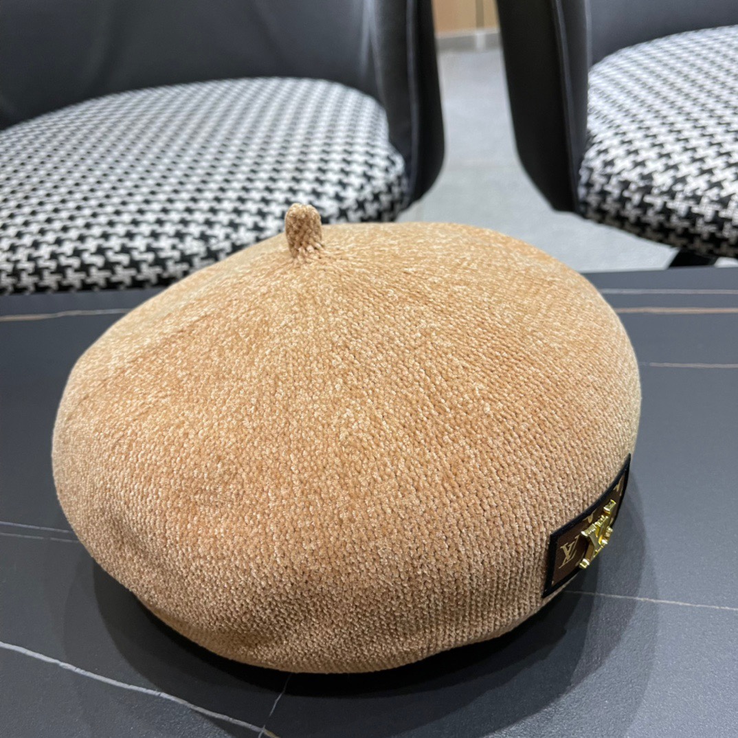 上新！路易威登 LouisVuitton 😍帽子女韩版时尚百搭贝雷帽秋冬季2024年新款大头围画家帽潮