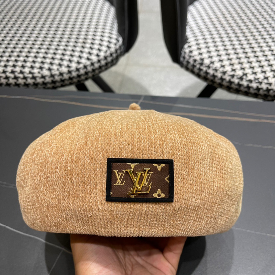 上新！路易威登 LouisVuitton 😍帽子女韩版时尚百搭贝雷帽秋冬季2024年新款大头围画家帽潮