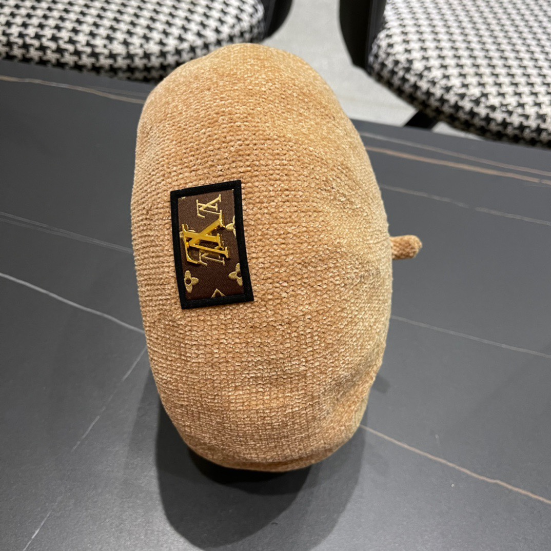 上新！路易威登 LouisVuitton 😍帽子女韩版时尚百搭贝雷帽秋冬季2024年新款大头围画家帽潮