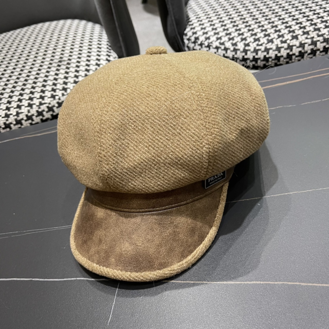 普拉达Prada女秋冬季英伦复古贝雷帽时尚简约纯色鸭舌帽