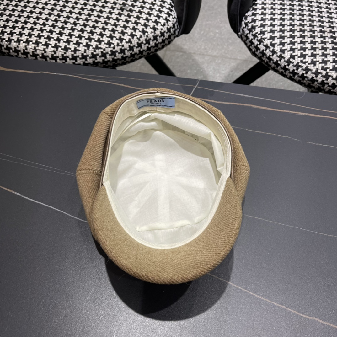 普拉达Prada女秋冬季英伦复古贝雷帽时尚简约纯色鸭舌帽