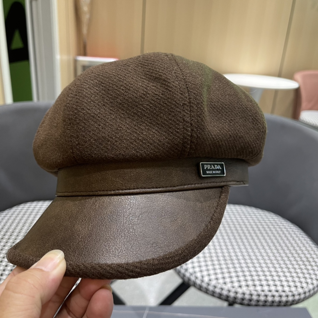 普拉达Prada女秋冬季英伦复古贝雷帽时尚简约纯色鸭舌帽