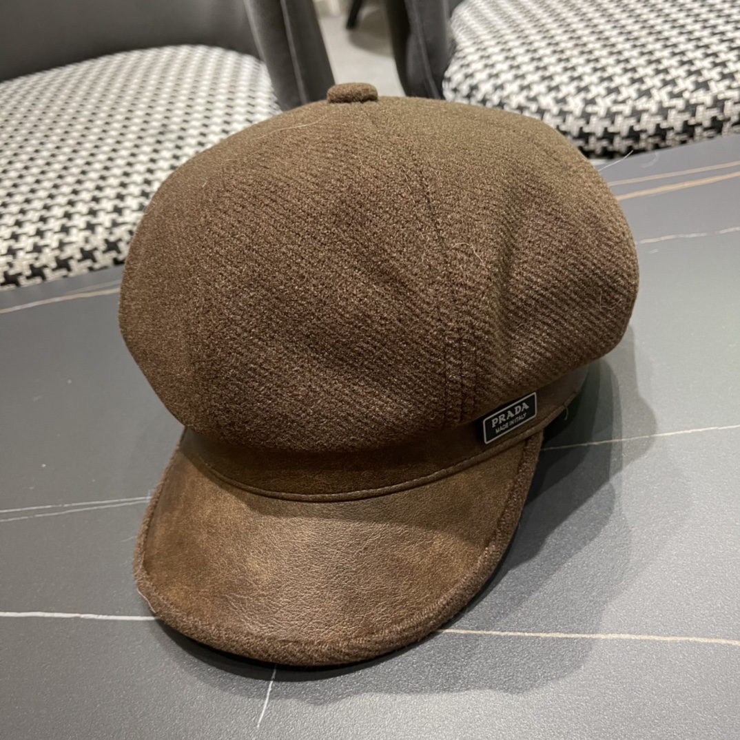 普拉达Prada女秋冬季英伦复古贝雷帽时尚简约纯色鸭舌帽