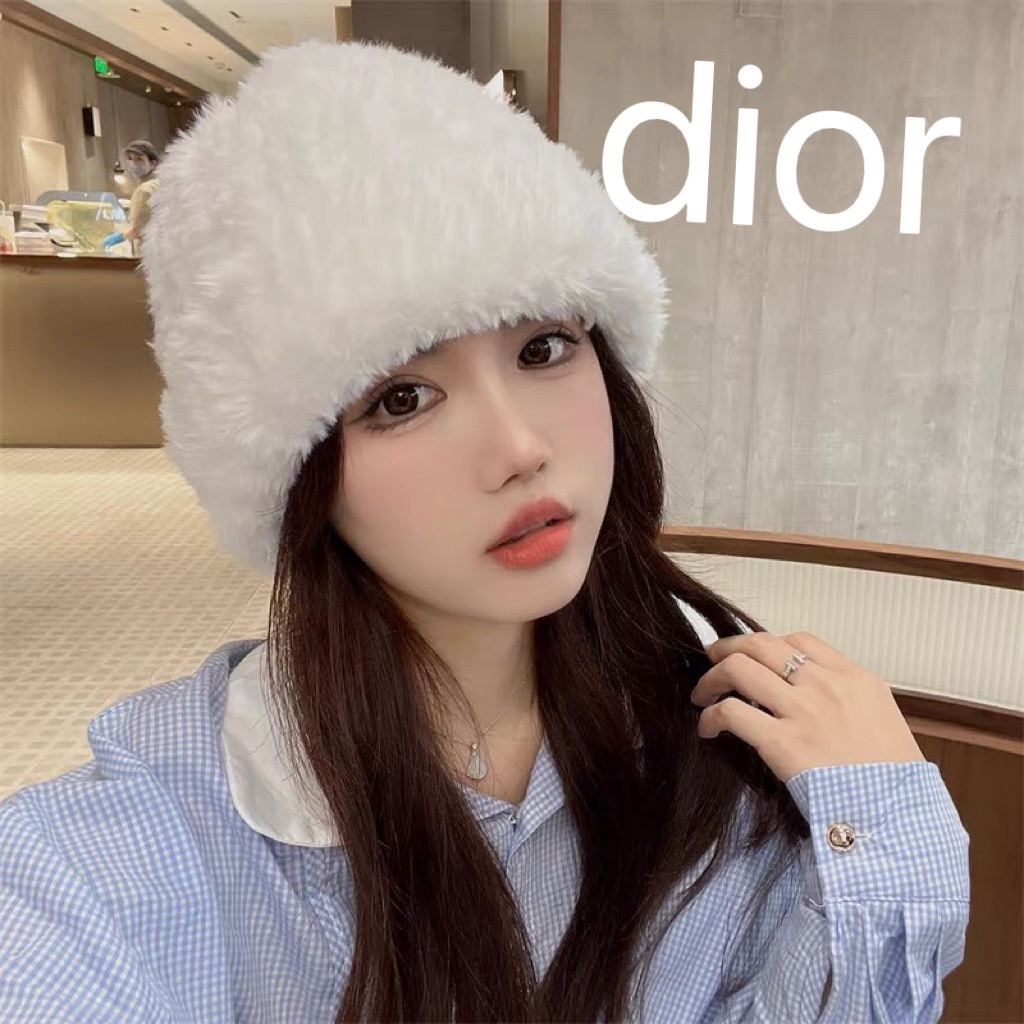    Dior 针织帽子女冬季新款爆款毛绒茸茸保暖显脸小冷帽月子毛线帽
