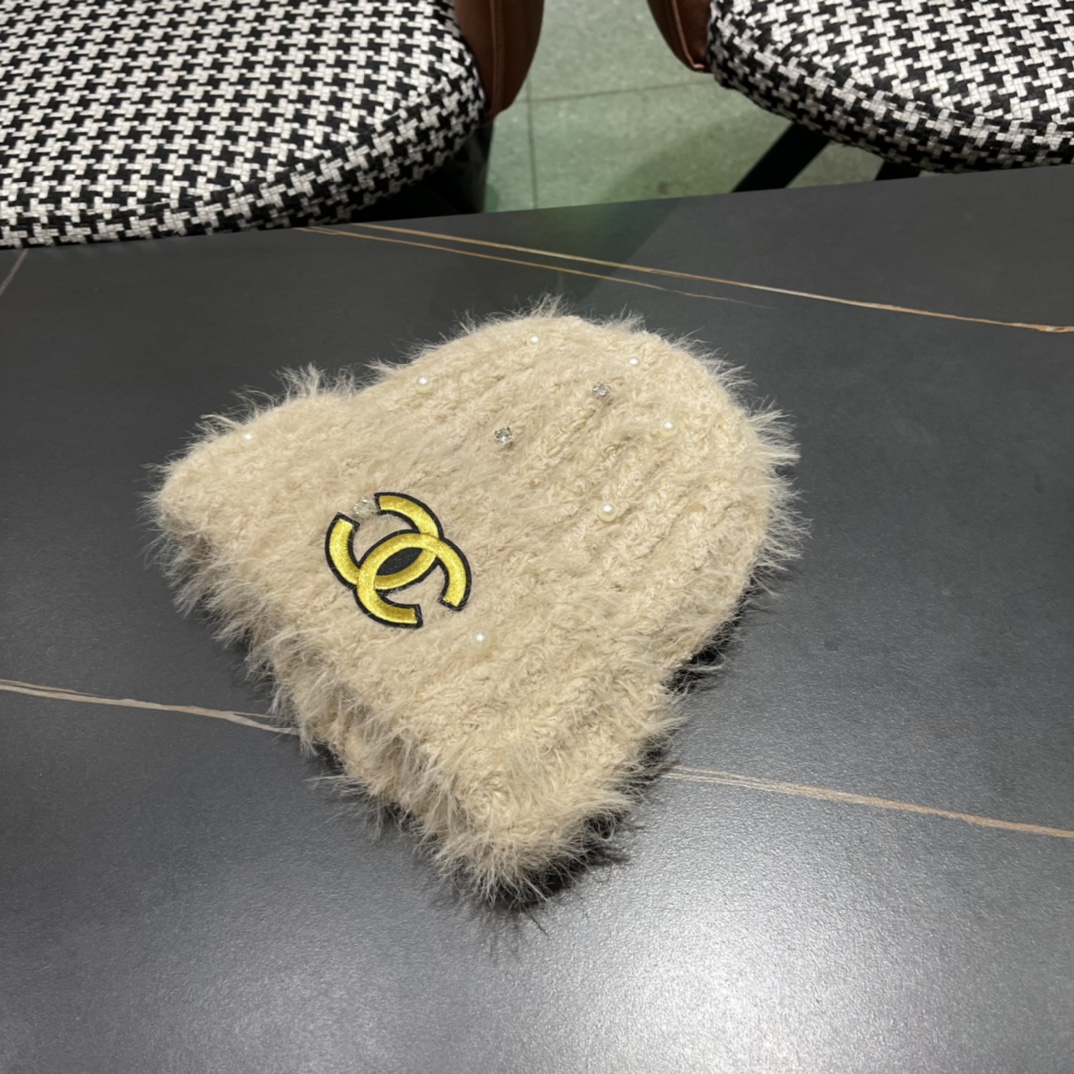 Chanel香奈儿毛绒针织毛线帽大头围有弹性，秋冬季保暖显脸小护耳