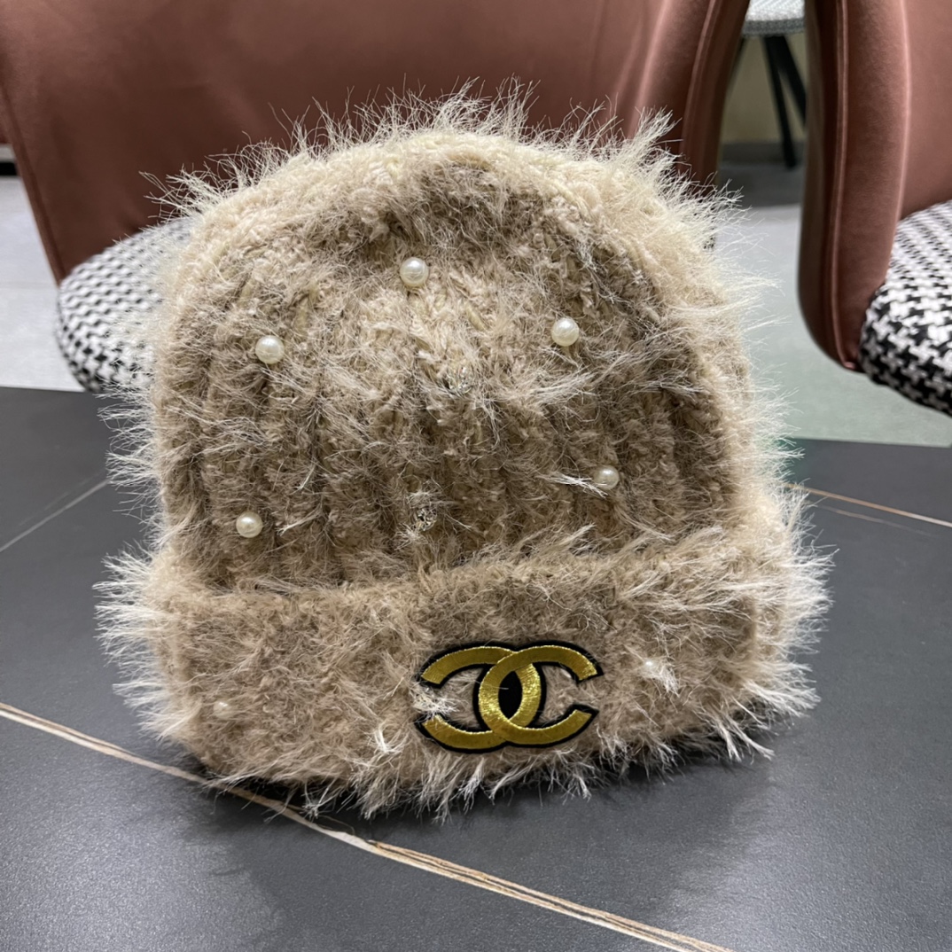 Chanel香奈儿毛绒针织毛线帽大头围有弹性，秋冬季保暖显脸小护耳