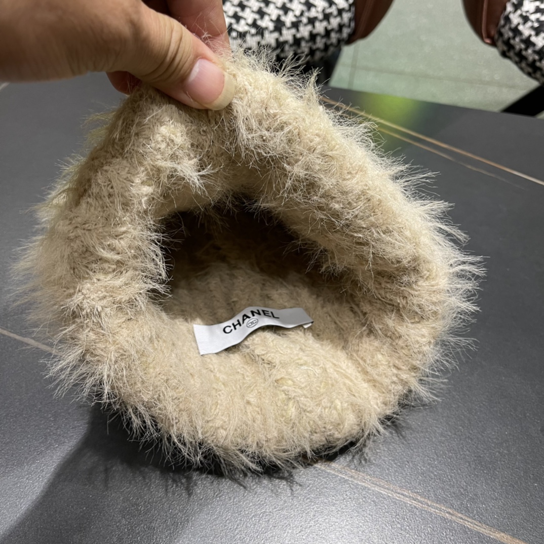 Chanel香奈儿毛绒针织毛线帽大头围有弹性，秋冬季保暖显脸小护耳