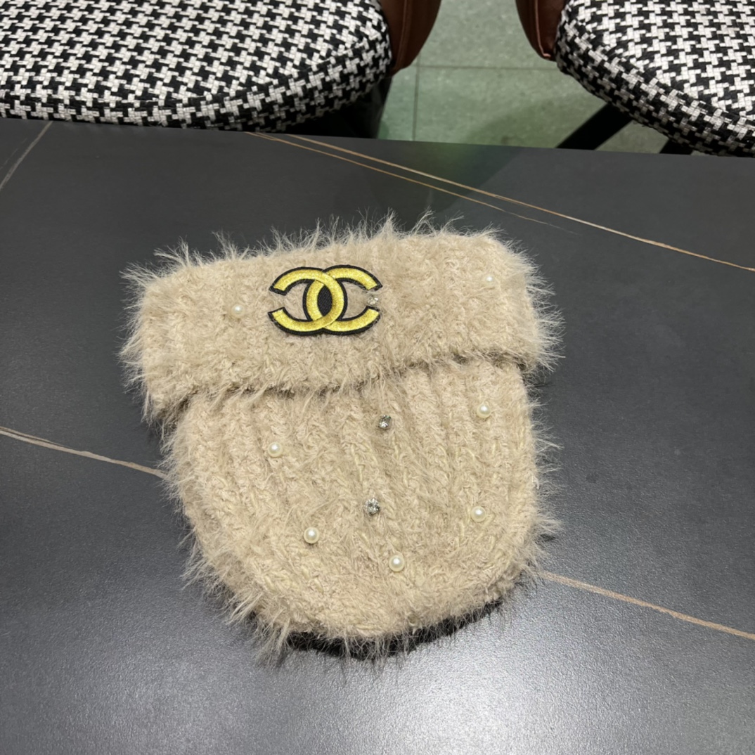 Chanel香奈儿毛绒针织毛线帽大头围有弹性，秋冬季保暖显脸小护耳